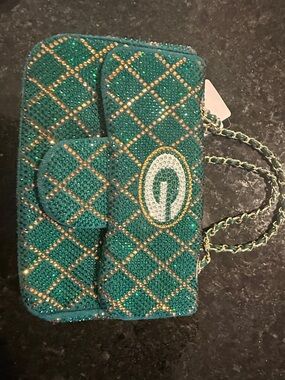 Green Bay packers. Rhinestone Green Beaded Chain Shoulder bag/Clutch purse